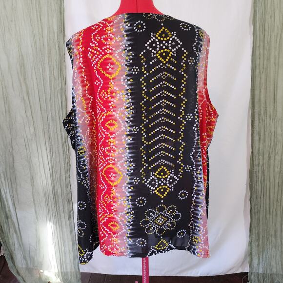 Silhouettes Red Black Sleeveless  Silky  Button Tunic Blouse Size 3X - Picture 3 of 4